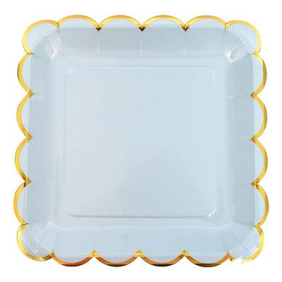 Papperstallrikar Pastell Blå/Guld - 8-pack