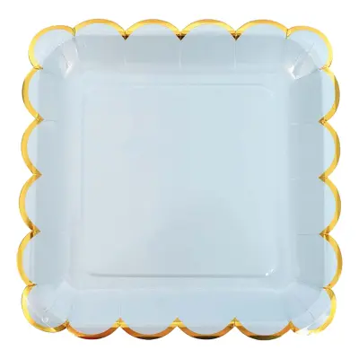 Papperstallrikar Pastell Blå/Guld - 8-pack