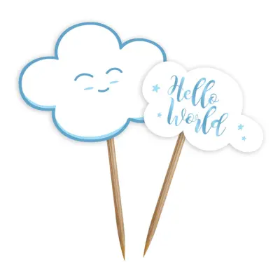 Partypicks Baby Shower Blå med Moln - 24-pack