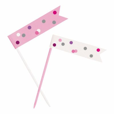 Partypicks Flaggor med Prickar Rosa