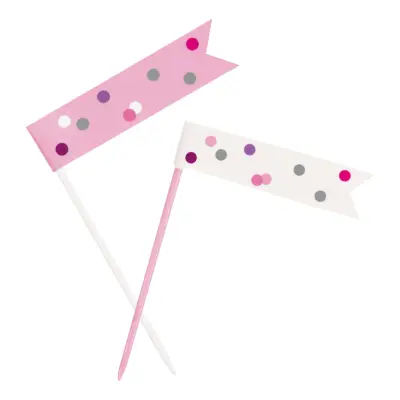 Partypicks Flaggor med Prickar Rosa