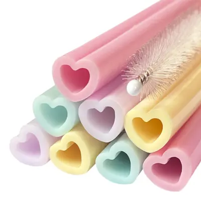 Sugrör i Silikon Hjärtan Watercolor - 8-pack