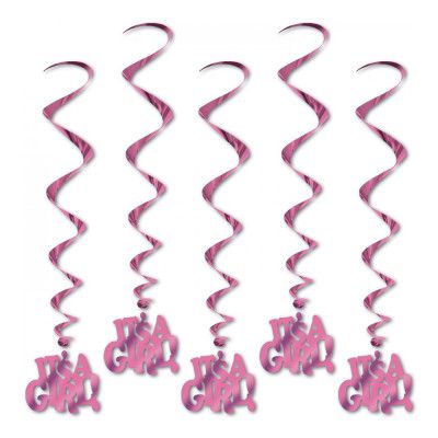 Swirls It's a Girl Rosa Hängande Dekoration - 5-pack