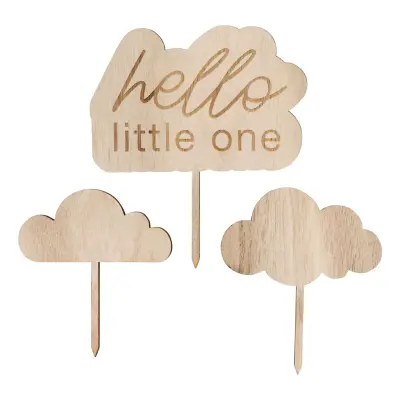 Tårtdekorationer Hello Little One i Trä - 3-pack