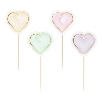 Tårtdekorationer Hjärtan Watercolor - 12-pack