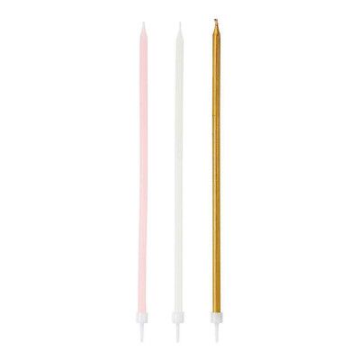 Tårtljus Avlånga Guld/Vit/Rosa - 16-pack