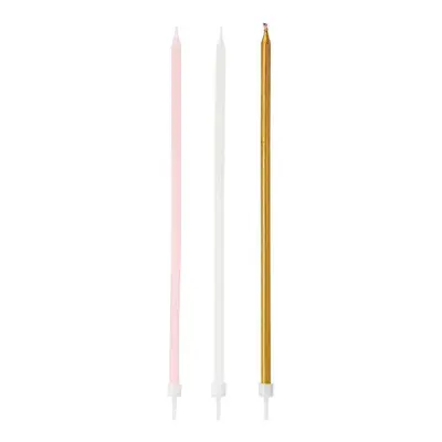 Tårtljus Avlånga Guld/Vit/Rosa - 16-pack