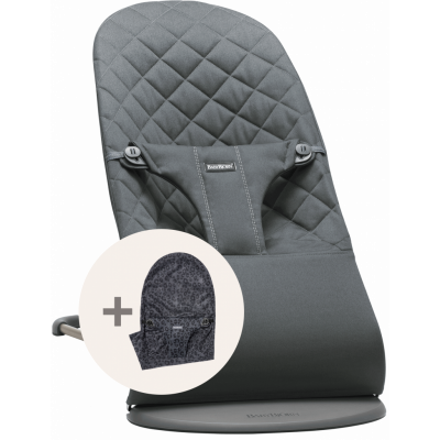 BabyBjörn Babysitter med extra tygsits - Antracitgrå / Bomull, Klassisk quilt / Mörkgrå