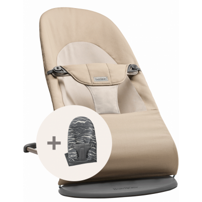 BabyBjörn Babysitter med extra tygsits - Khaki/Beige / Bomull / Mörkgrå