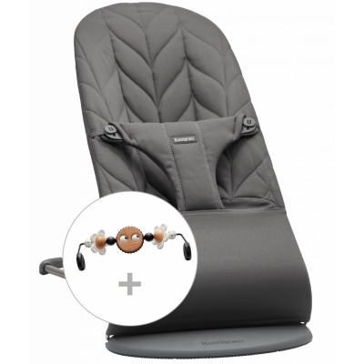 BabyBjörn - Babysitter med leksak - Antracitgrå / Vävd, Bladmönstrad quilt / Mörkgrå / Busiga ögon Svart&Vit