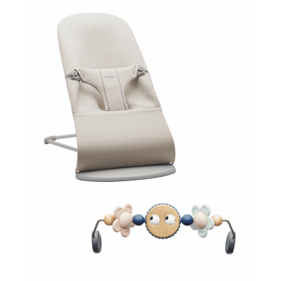 BabyBjörn - Babysitter med leksak - Ljusbeige / 3D-jersey / Ljusgrå / Busiga ögon Pastell