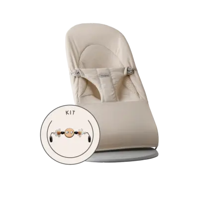 BabyBjörn - Babysitter med leksak - Ljusbeige / Vävd/Jersey, Tri-Fabric / Ljusgrå / Busiga ögon Svart&Vit