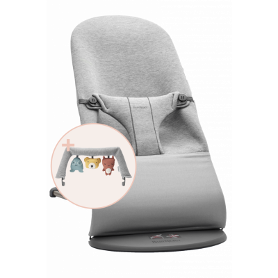 BabyBjörn - Babysitter med leksak - Ljusgrå / 3D-jersey / Mörkgrå / Mjuka vänner
