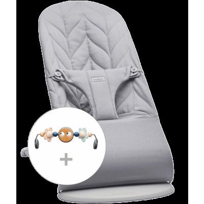 BabyBjörn - Babysitter med leksak - Ljusgrå / Vävd, Bladmönstrad quilt / Ljusgrå / Busiga ögon Pastell