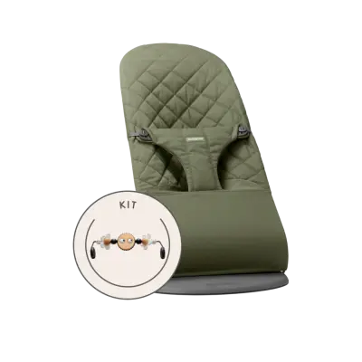 BabyBjörn - Babysitter med leksak - Mörkgrön / Vävd, Klassisk quilt / Mörkgrå / Busiga ögon Svart&Vit