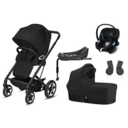 Cybex Talos S Lux duovagn (svart chassi) + Aton 5 babyskydd + bas, valfri färg