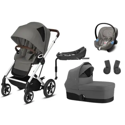 Cybex Talos S Lux duovagn (silvrigt chassi) + Aton 5 babyskydd + bas, valfri färg