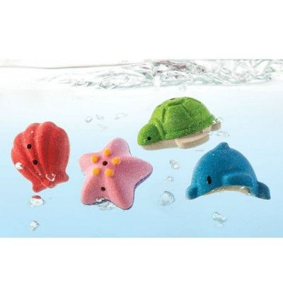 PlanToys Badleksaker i trä 4-pack