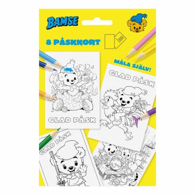 Bamse Måla-Dina-Egna Påskkort - 8-pack