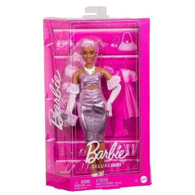 Barbie Deluxe Style Rosa hår med metallicklänning - Barbie -  Leksaksaffären