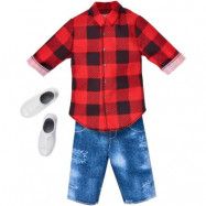 Mattel Barbie, Ken Fashion - Red Buffalo Plaid Shirt&Denim Shorts