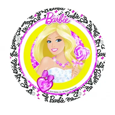 Tårtbild / oblat Barbie med hjärtformad klubba