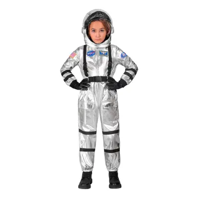 Astronaut Silver Metallic Barn Maskeraddräkt - X-Large