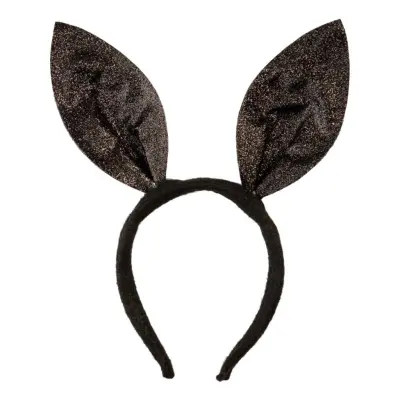 Diadem Kaninöron Svarta Glittriga - One size