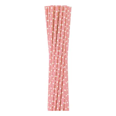 Papperssugrör Ljusrosa med Prickar - 12-pack