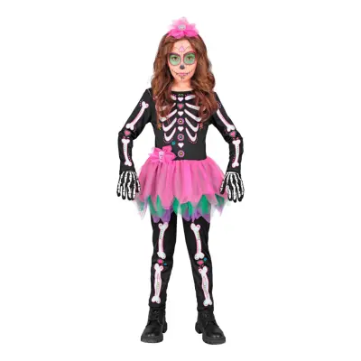 Skelettklänning Rosa/Svart Barn Maskeraddräkt - Large