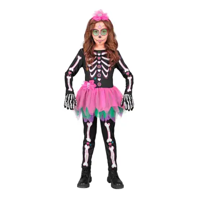 Skelettklänning Rosa/Svart Barn Maskeraddräkt - Medium