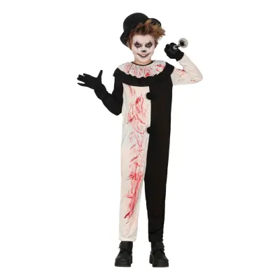 Skräckclown Svart/Vit Barn Maskeraddräkt - Medium