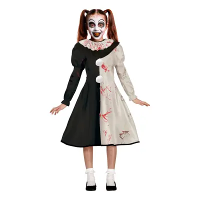 Skräckclown Svart/Vit Klänning Barn Maskeraddräkt - Large