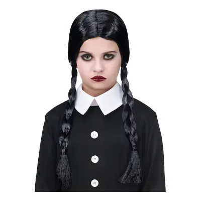 Svart Barnperuk med Flätor