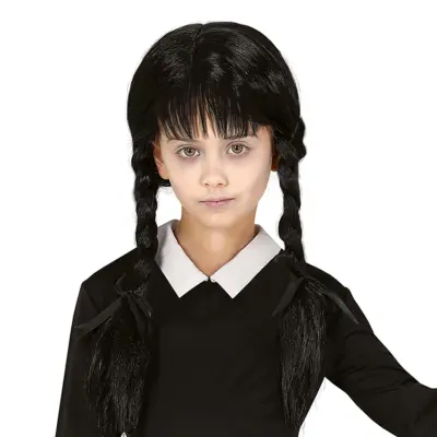 Svart Peruk med Flätor för Barn - One size