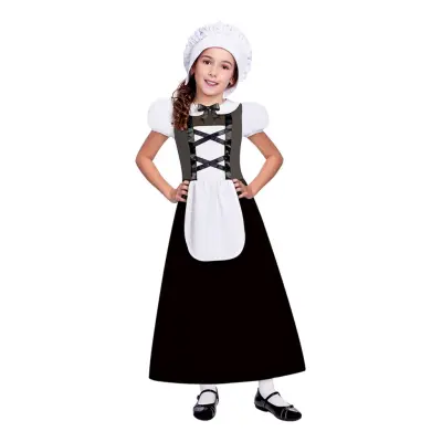 Tudor Flicka Svart Barn Maskeraddräkt - Medium