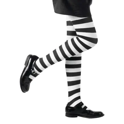 Vit/Svart-Randiga Strumpbyxor Barn - 4-6 år