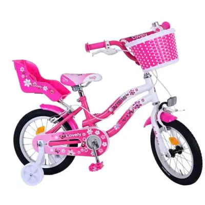 Barncykel Volare - Lovely 14 Tum Pink White - Handbroms 2 Handbrakes