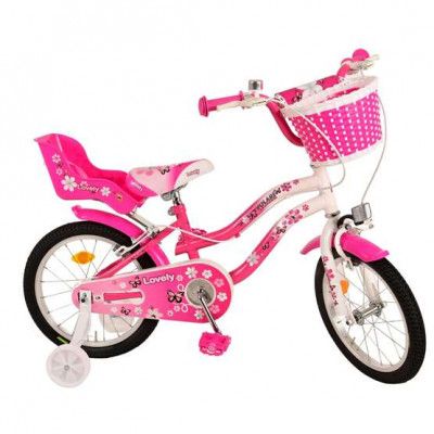 Barncykel Volare - Lovely 16 Tum Pink White - Handbroms 2 Handbrakes