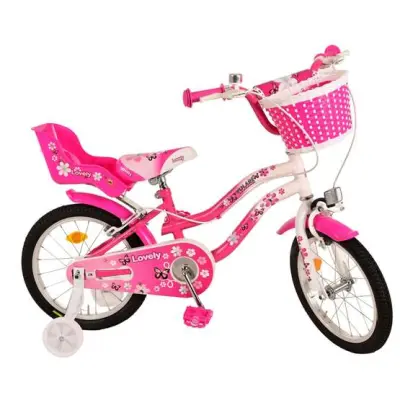 Barncykel Volare - Lovely 16 Tum Pink White - Handbroms 2 Handbrakes
