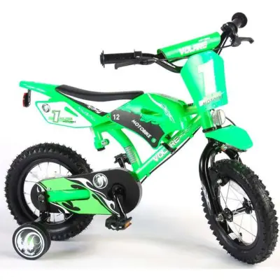 Barncykel Volare Motocross 12 tum - Stödhjul, dubbla handbromsar (Grön)