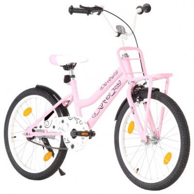 vidaXL Barncykel med frampakethållare 20 tum rosa och svart