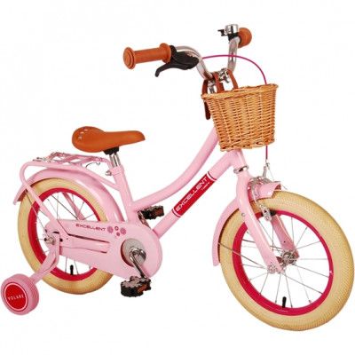 Volare - Barncykel - Excellent 14 Tum Rosa - Fotbroms Med Cykelkorg
