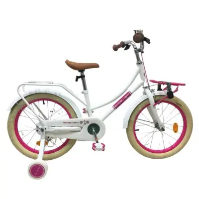 Volare - Barncykel - Excellent 18 Tum Vit - Fotbroms Med Pakethållare Fram
