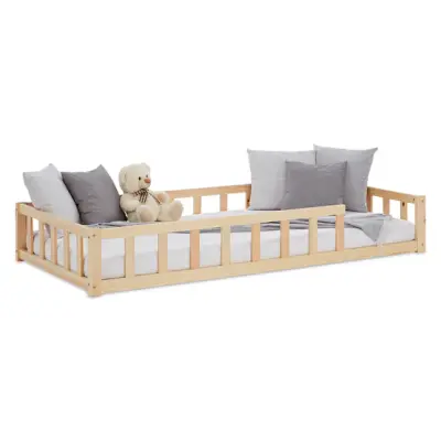 Homestyle4u Enkelsäng - Golvsäng Med Skyddskanter - 90x200 Cm - Natur