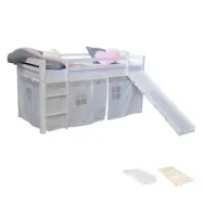 Homestyle4u Loftsäng Med Gardin, Rutschkana Och Madrass  90x200 Cm - Grå Stjärnor