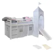 Homestyle4u Loftsäng Med Gardin, Rutschkana, Torn Och Madrass  90x200 Cm - Grå Stjärnor