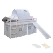 Homestyle4u Loftsäng Med Gardin, Rutschkana, Tunnel Och Madrass  90x200 Cm - Grå Stjärnor