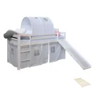 Homestyle4u Loftsäng Med Gardin, Tunnel Och Rutchkana  90x200 Cm - Grå Stjärnor