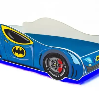 KOBI Barnsäng - Batcar Med Ledljus Och Madrass - 140 x 70 Cm
